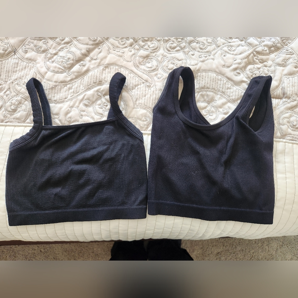 Women's Black Ribbed Tank Top Set
